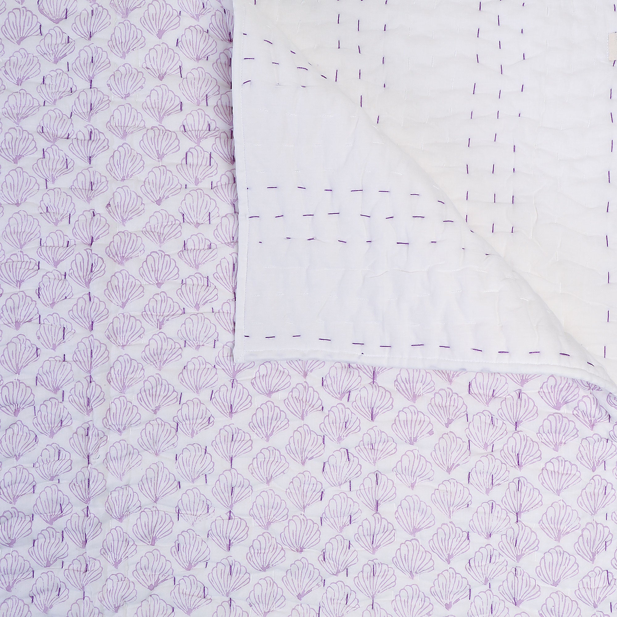 Handmade Baby & Toddler Quilted Kantha Blanket with block print seashells design