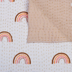 Handmade Baby & Toddler Quilted Kantha Blanket with block print boho rainbow design