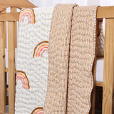 Handmade Baby & Toddler Quilted Kantha Blanket with block print boho rainbow design