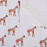 Handmade Baby & Toddler Quilted Kantha Blanket with block print giraffe design