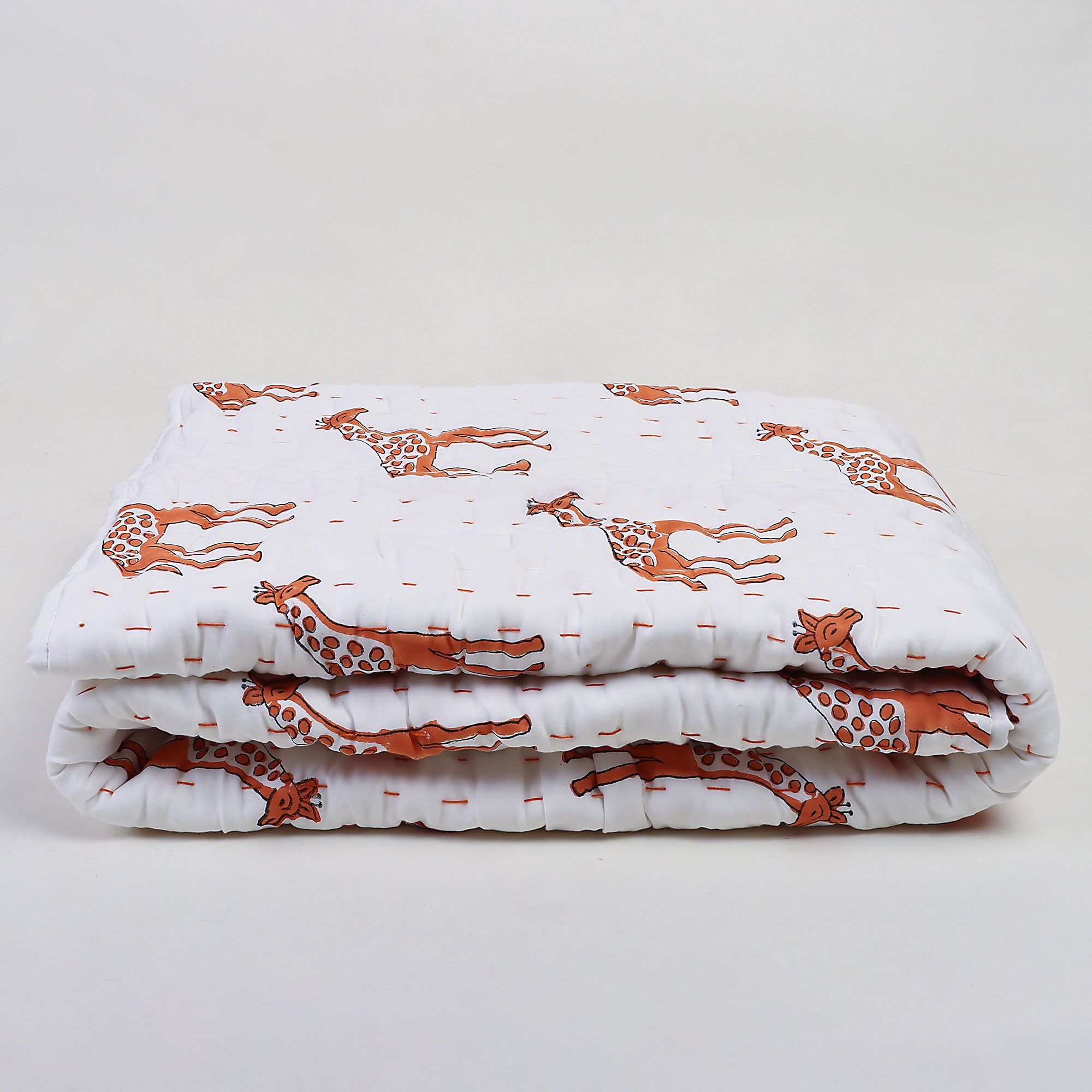 Handmade Baby & Toddler Quilted Kantha Blanket with block print giraffe design