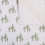 Handmade Baby & Toddler Quilted Kantha Blanket with block print cactus design