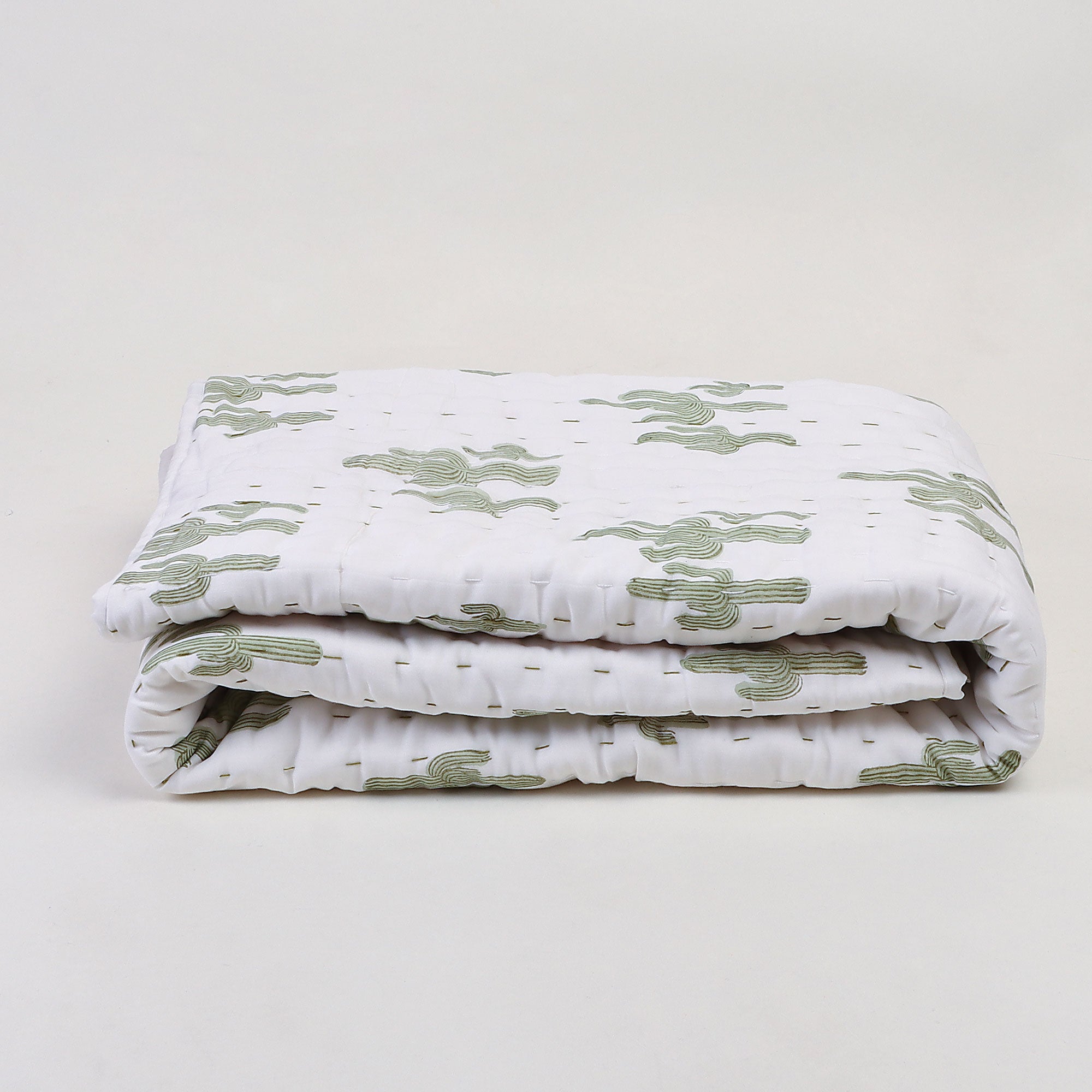 Handmade Baby & Toddler Quilted Kantha Blanket with block print cactus design