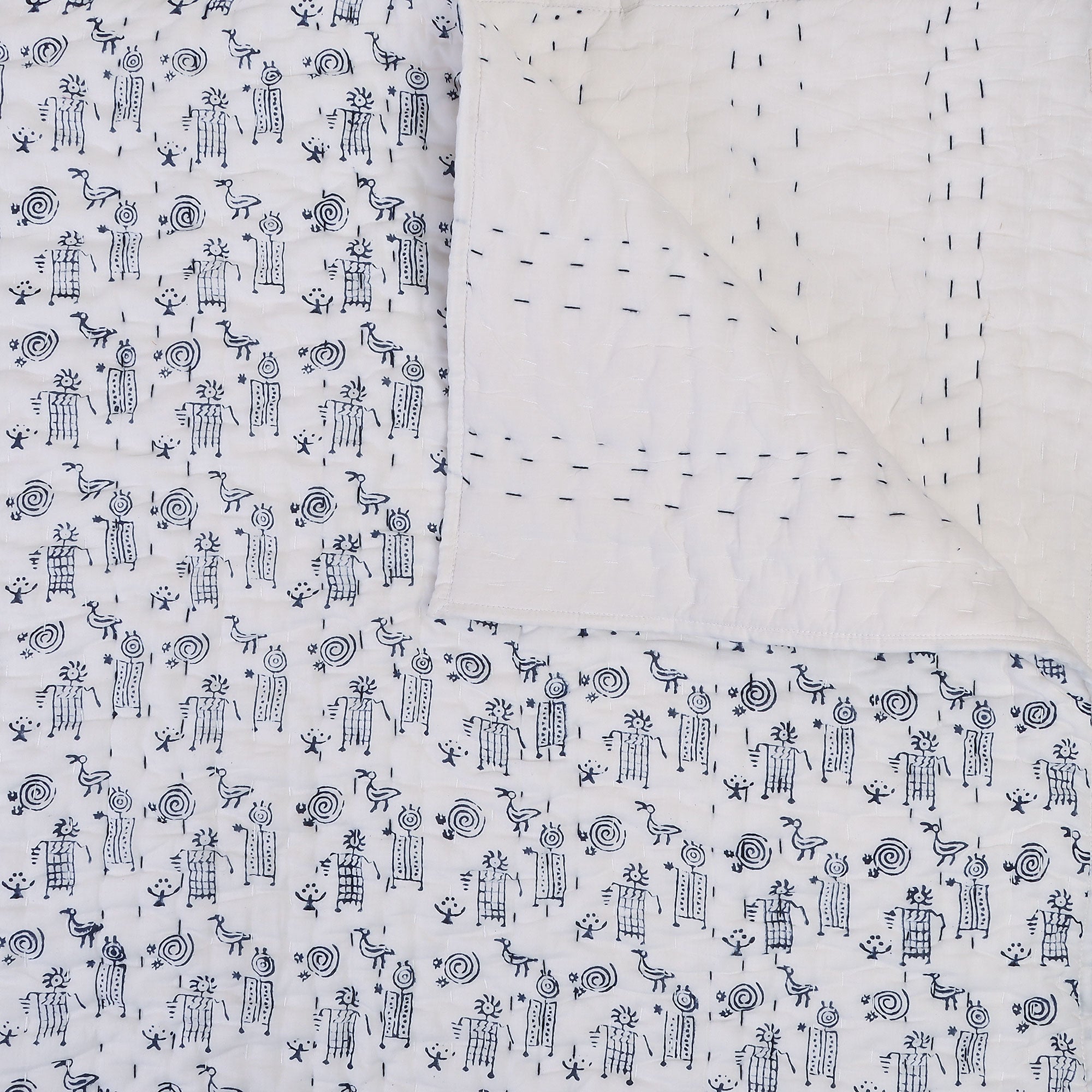 Handmade Baby & Toddler Quilted Kantha Blanket with block print design