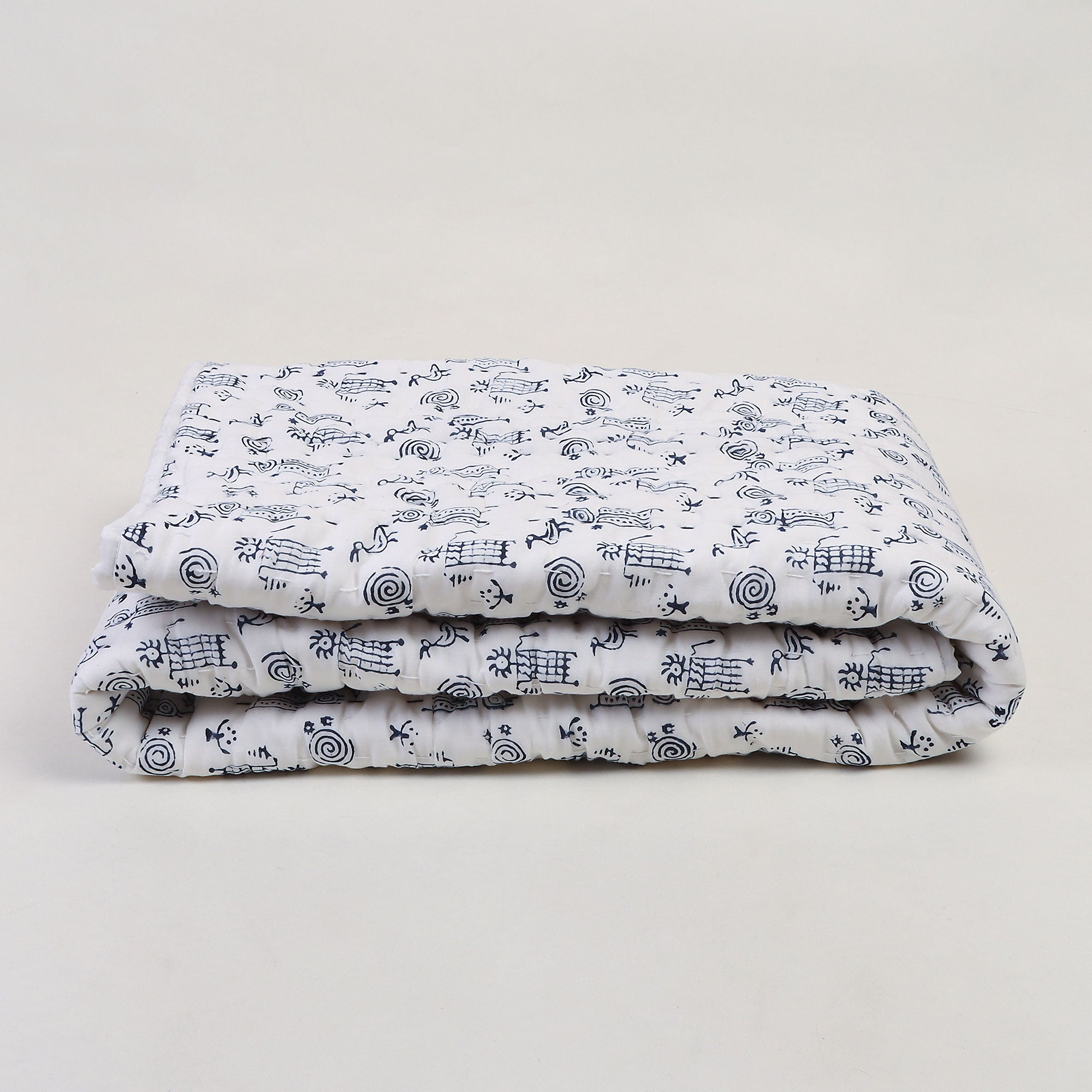 Handmade Baby & Toddler Quilted Kantha Blanket with block print designs