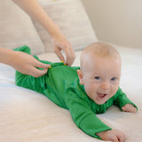 Soft Stretchy Bamboo Cotton Baby Footies with Magnetic Fasteners for Sensitive Skin - Green