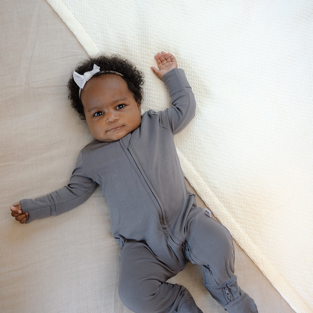 Soft Stretchy Bamboo Cotton Baby Footies with Magnetic Fasteners for Sensitive Eczema Prone Skin - Slate Grey