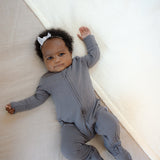 Soft Stretchy Bamboo Cotton Baby Footies with Magnetic Fasteners for Sensitive Eczema Prone Skin - Slate Grey