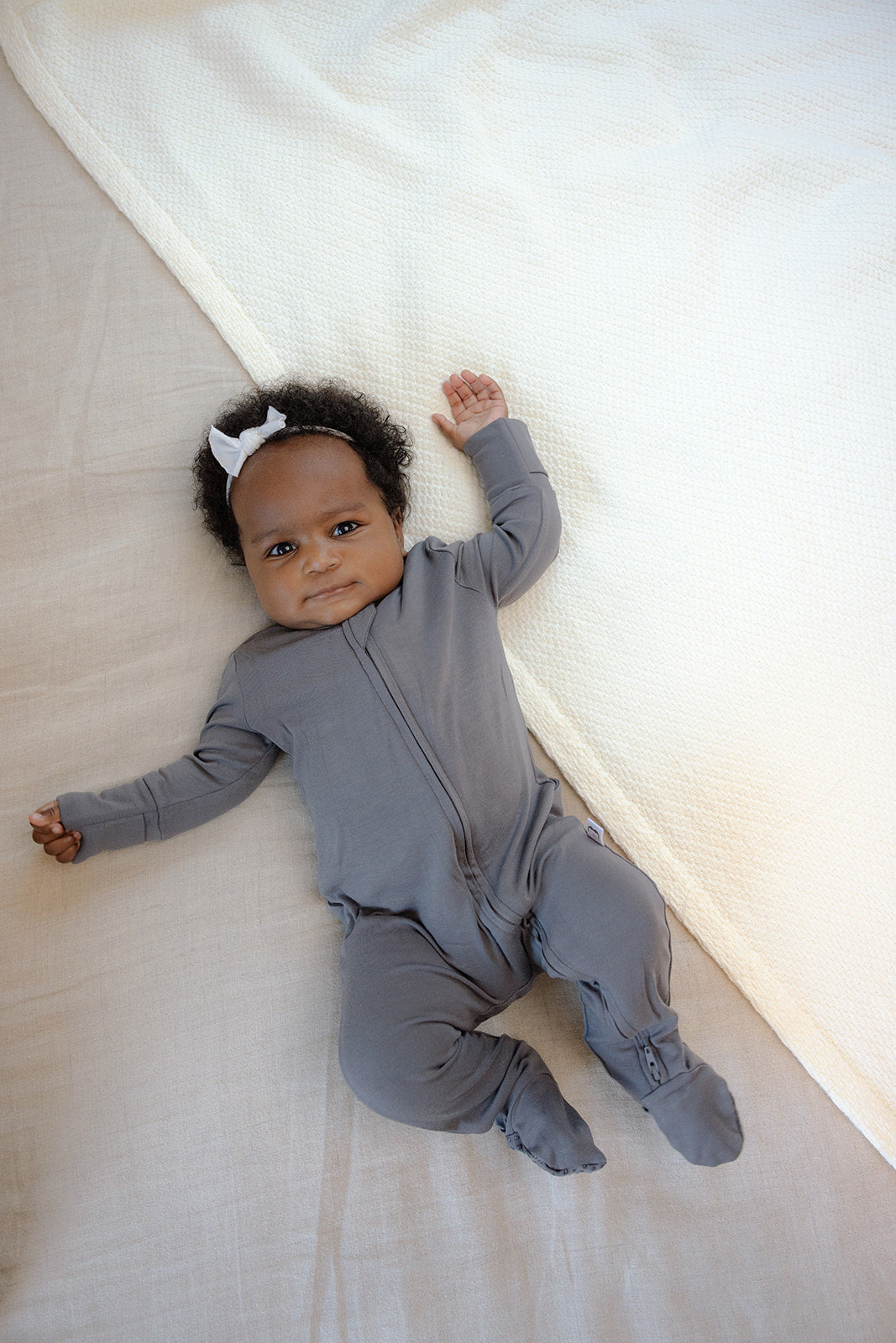 Soft Stretchy Bamboo Cotton Baby Footies with Magnetic Fasteners for Sensitive Eczema Prone Skin - Slate Grey