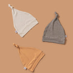 Soft, cozy bamboo knotted hat bundle in 3 colors. Snug and stylish, perfect for newborns and infants with sensitive skin.