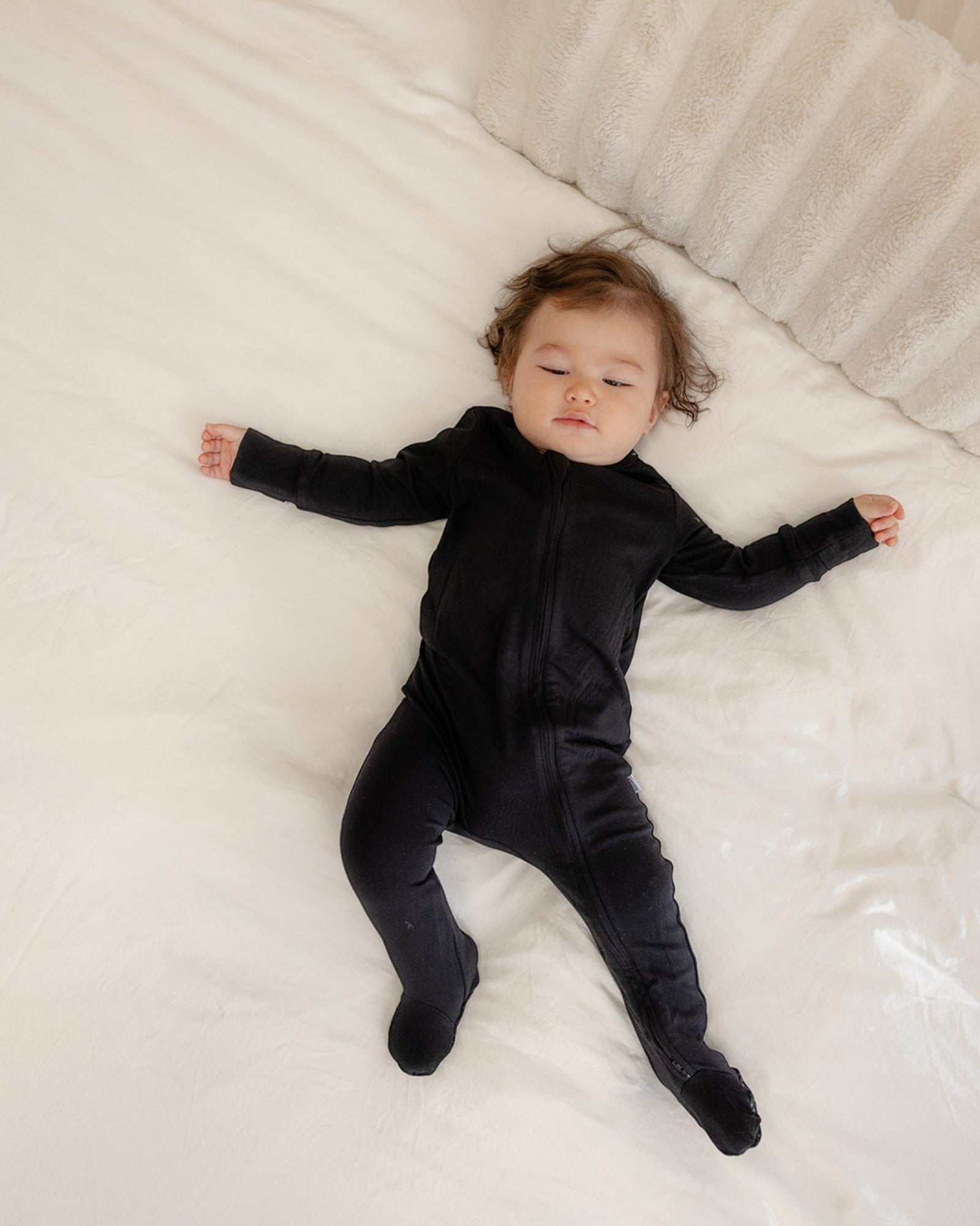 Soft Stretchy Bamboo Cotton Baby Footies with Magnetic Fasteners for Sensitive Eczema Prone Skin - Midnight Black Color