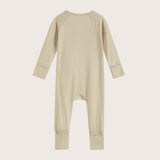 Bamboo Zip Romper and Sleeper in apricot beige color featuring practical features like fold over mittens, footies and two-way zipper