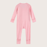 Bamboo Zip Romper and Sleeper in peony pink color featuring practical features like fold over mittens, footies and two-way zipper