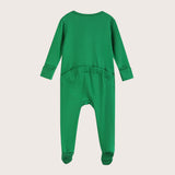 Soft Stretchy Bamboo Cotton Baby Footies with Magnetic Bum Flap for easy diaper checks on the go - forest green