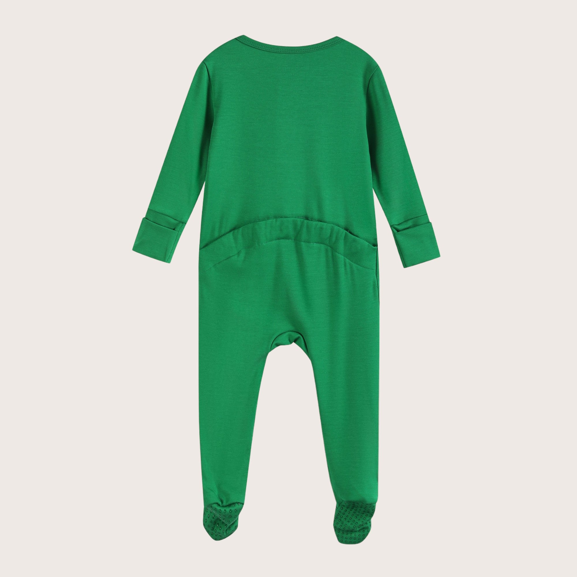 Soft Stretchy Bamboo Cotton Baby Footies with Magnetic Bum Flap for easy diaper checks on the go - forest green