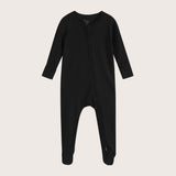 Soft Stretchy Bamboo Cotton Baby Footies with Magnetic Fasteners for Sensitive Eczema Prone Skin - Midnight Black Color