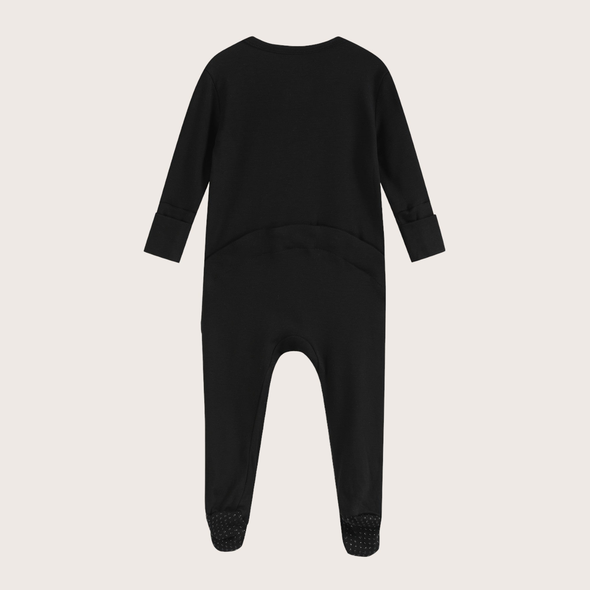 Soft Stretchy Bamboo Cotton Baby Footies with Magnetic Bum Flap for easy diaper checks on the go - Midnight Black Color