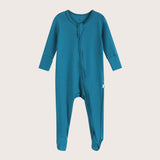 Soft Stretchy Bamboo Cotton Baby Footies with Magnetic Fasteners for Sensitive Eczema Prone Skin - Lagoon