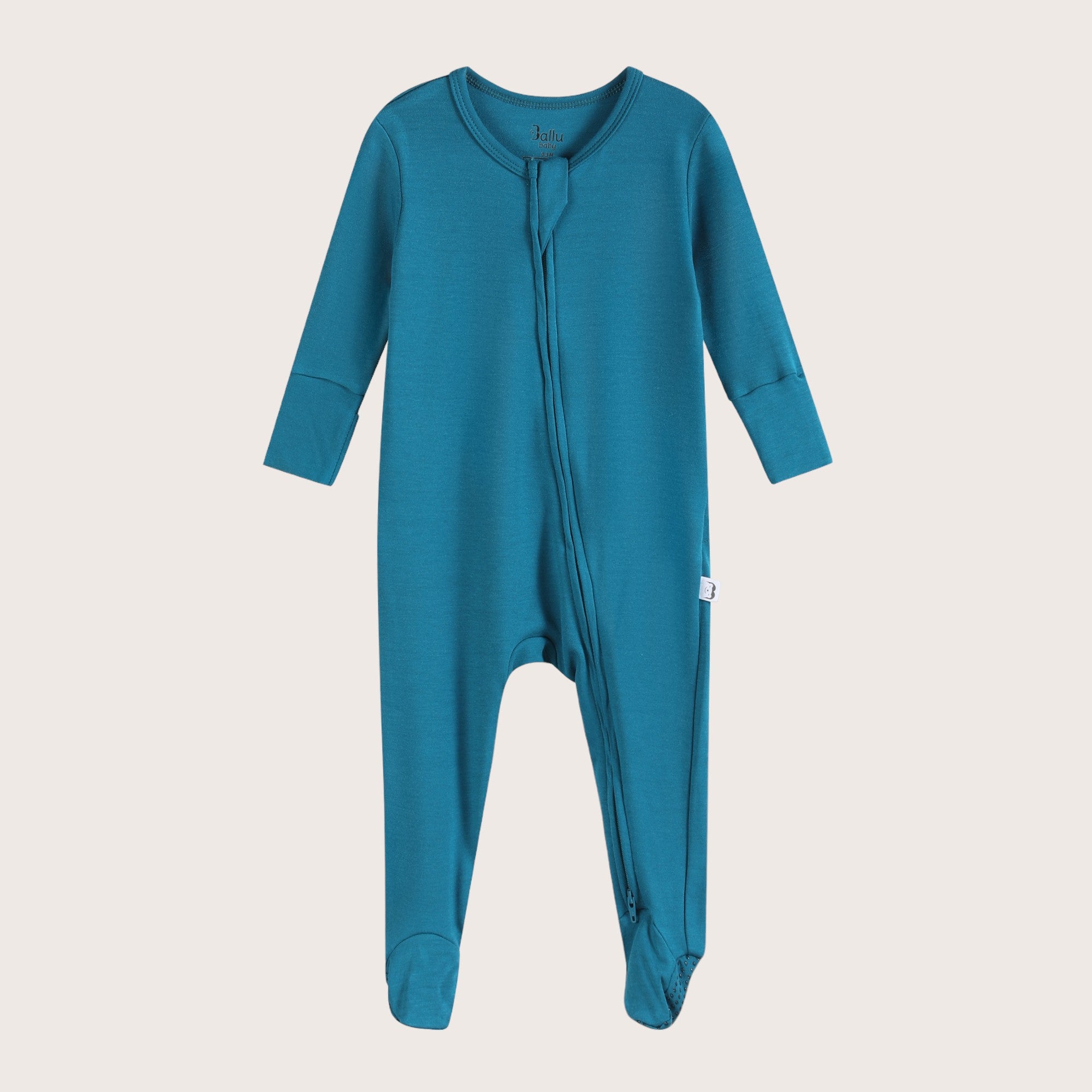 Soft Stretchy Bamboo Cotton Baby Footies with Magnetic Fasteners for Sensitive Eczema Prone Skin - Lagoon