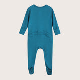 Soft Stretchy Bamboo Cotton Baby Footies with Magnetic Bum Flap for easy diaper checks on the go - lagoon color