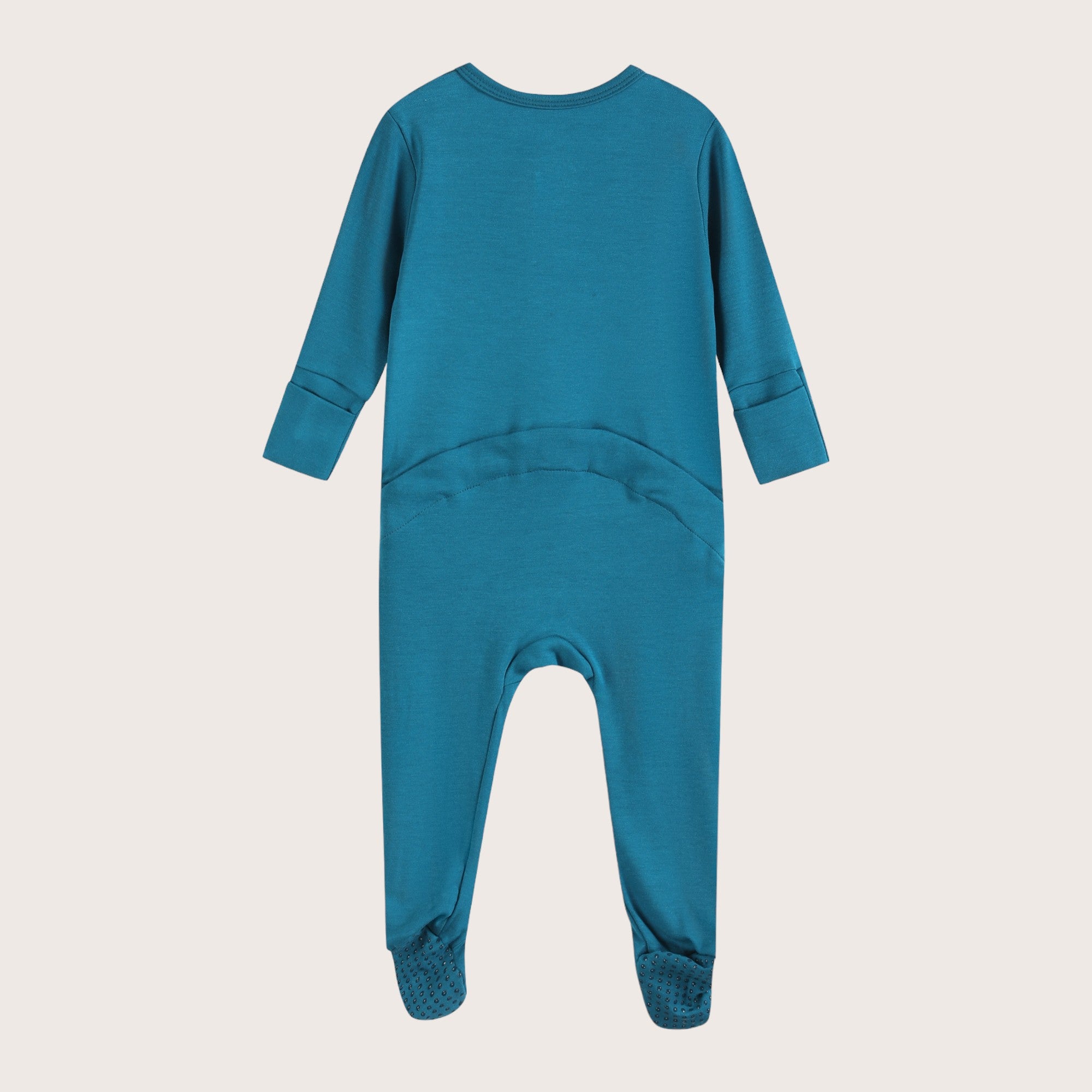 Soft Stretchy Bamboo Cotton Baby Footies with Magnetic Bum Flap for easy diaper checks on the go - lagoon color