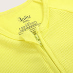 Ribbed bamboo zipper romper in lemon yellow color featuring two-way zipper