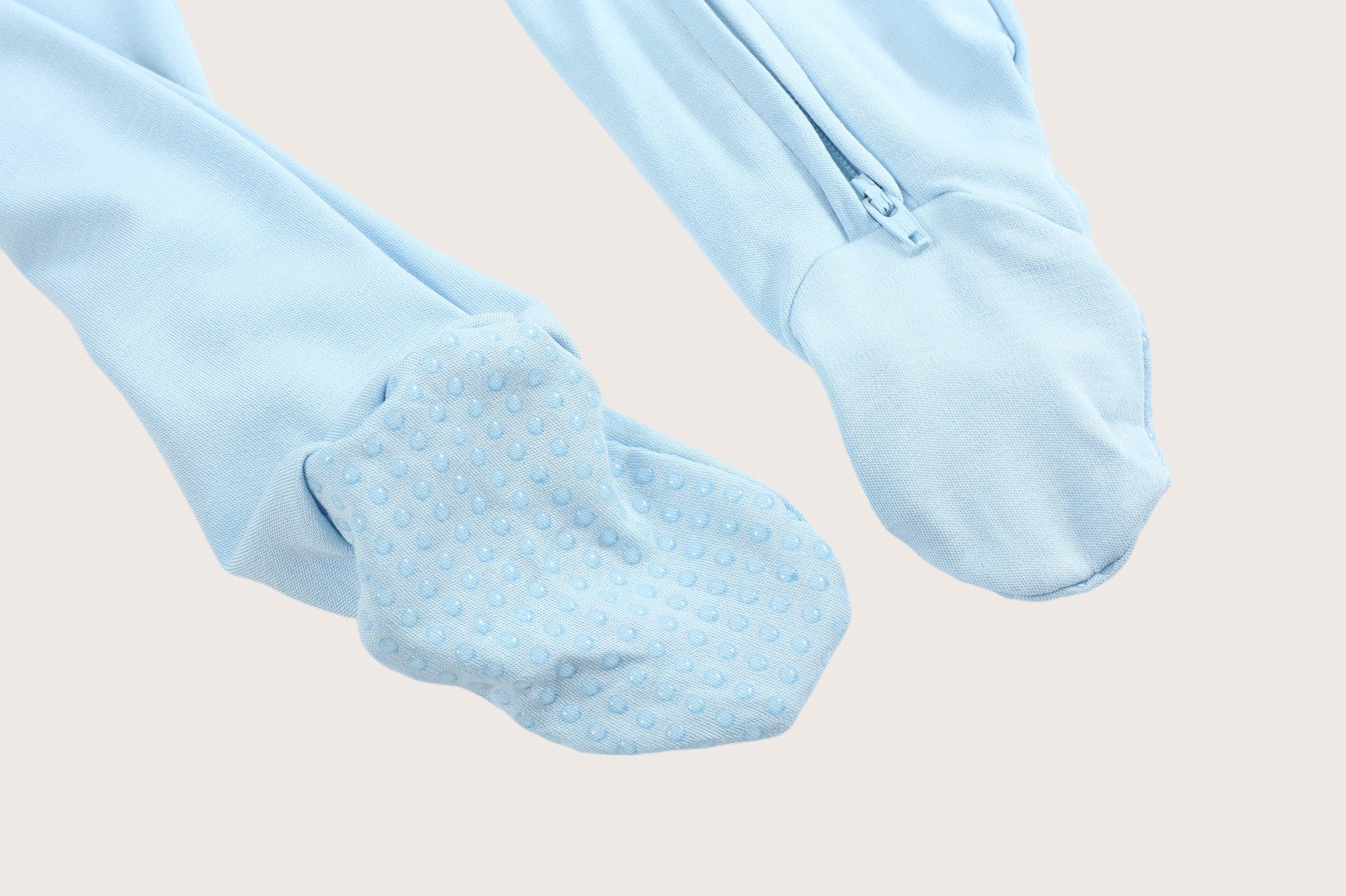 Soft Stretchy Bamboo Cotton Baby Footies with Magnetic Bum Flap and fold over mittens and foot grips