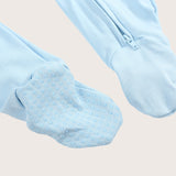 Soft Stretchy Bamboo Cotton Baby Footies with Magnetic Bum Flap and fold over mittens and foot grips