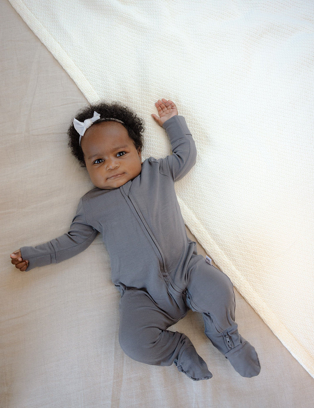 Soft Stretchy Bamboo Cotton Baby Footies with Magnetic Fasteners for Sensitive Eczema Prone Skin - Slate Grey