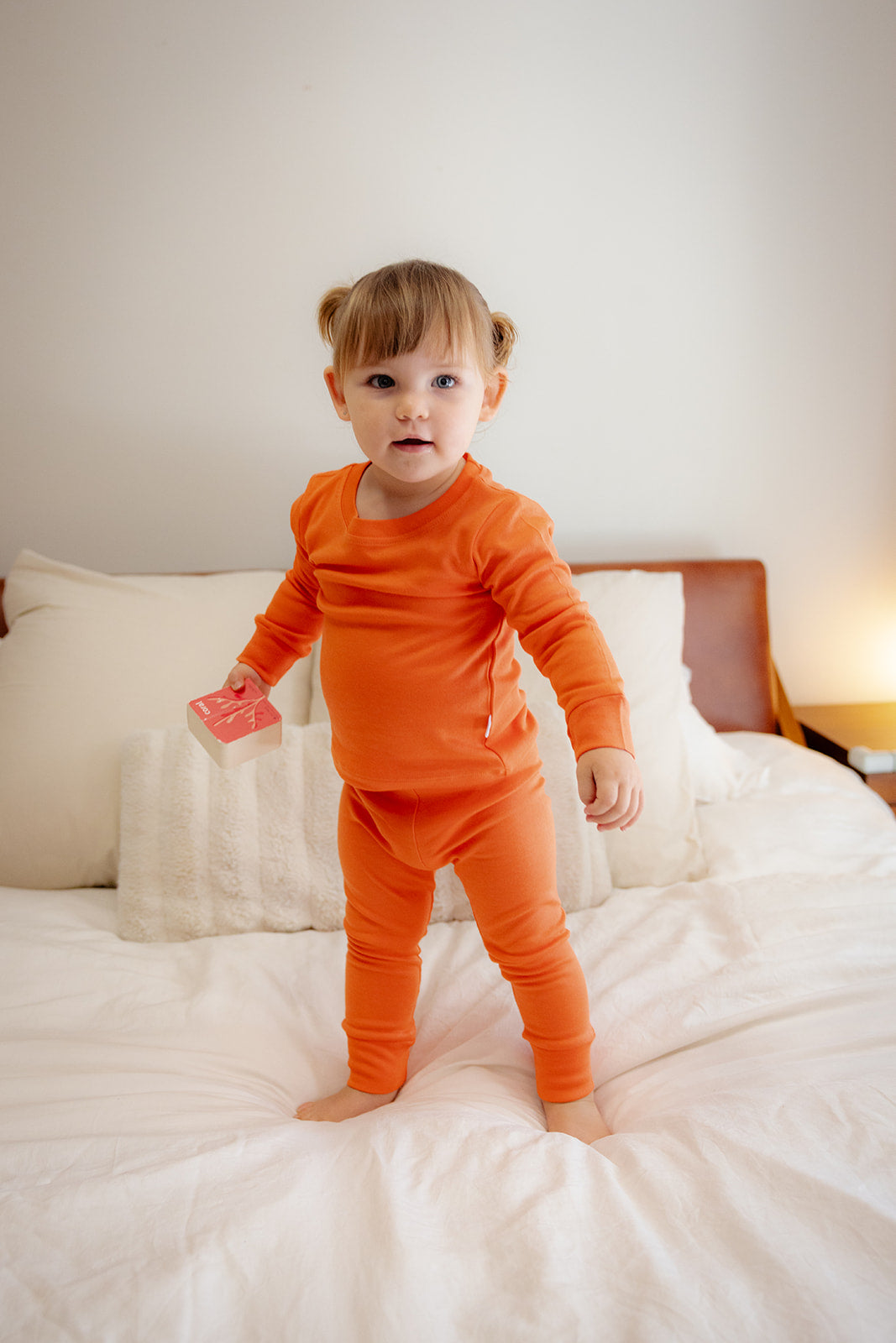 Baby Wearing Bamboo & Organic Cotton Pajama Set in Flare Orange Color 