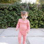 Baby Wearing Bamboo & Organic Cotton Pajama Set in Coral Pink Color
