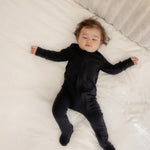 Soft Stretchy Bamboo Cotton Baby Footies with Magnetic Fasteners for Sensitive Eczema Prone Skin - Midnight Black Color 
