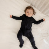 Soft Stretchy Bamboo Cotton Baby Footies with Magnetic Fasteners for Sensitive Eczema Prone Skin - Midnight Black Color 