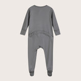 Soft Stretchy Bamboo Cotton Baby Footies with Magnetic Bum Flap for easy diaper checks on the go - Slate Grey