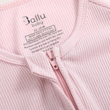 Ribbed bamboo zipper romper in blush pink color featuring two-way zipper